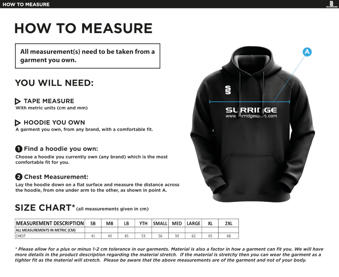 Tetherdown Trundlers CC - Blade Hoody - Size Guide
