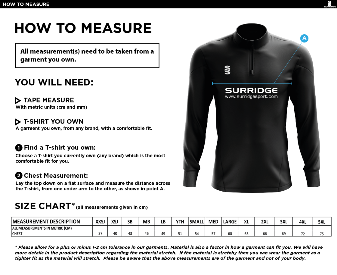 Tetherdown Trundlers CC - Dual Mid-layer - Size Guide