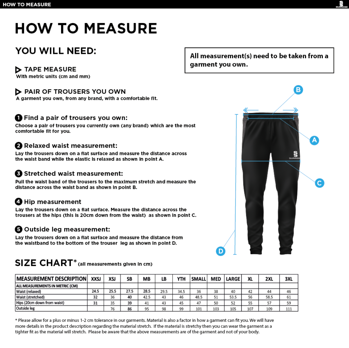Tetherdown Trundlers CC - Tek Slim Pant - Size Guide
