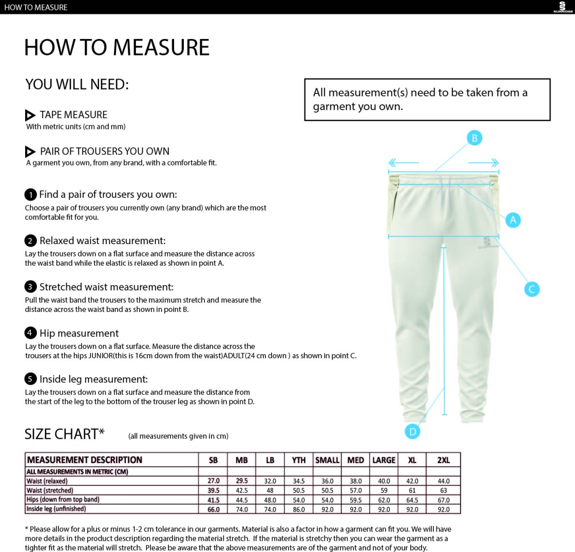 Tetherdown Trundlers CC - Blade Playing Pants - Size Guide