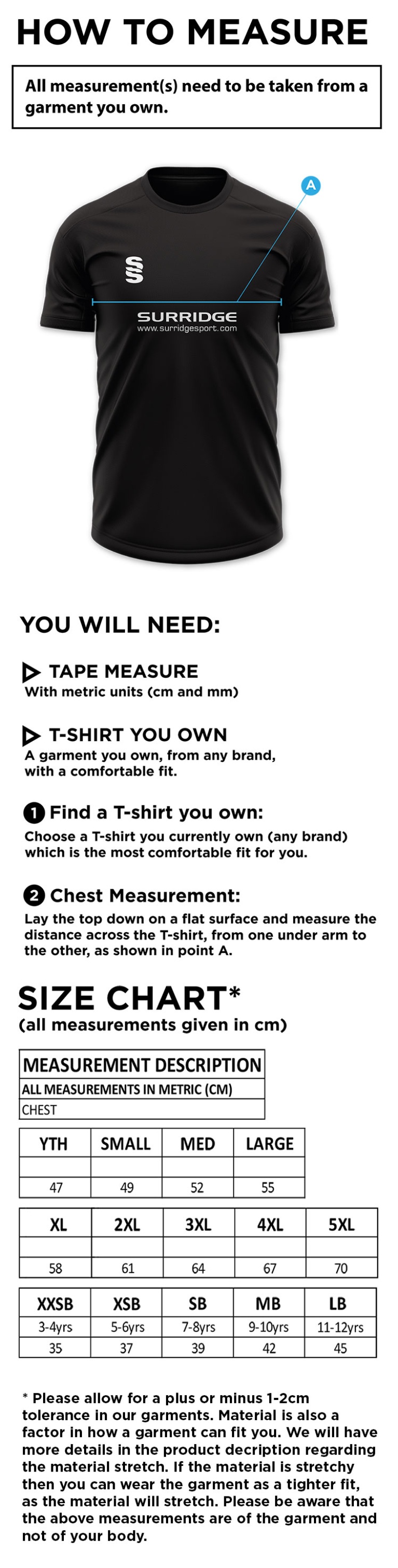 Tetherdown Trundlers CC - Blade Polo - Size Guide