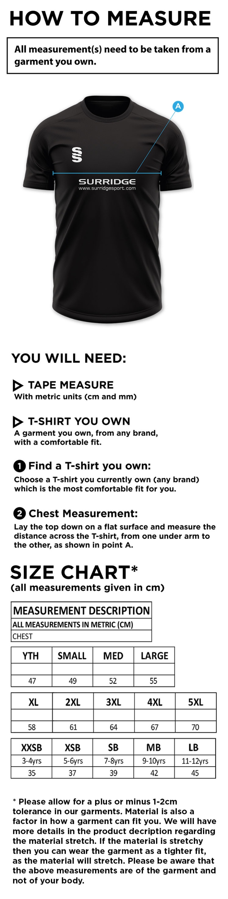 Tetherdown Trundlers CC - Blade Polo Shirt - Size Guide