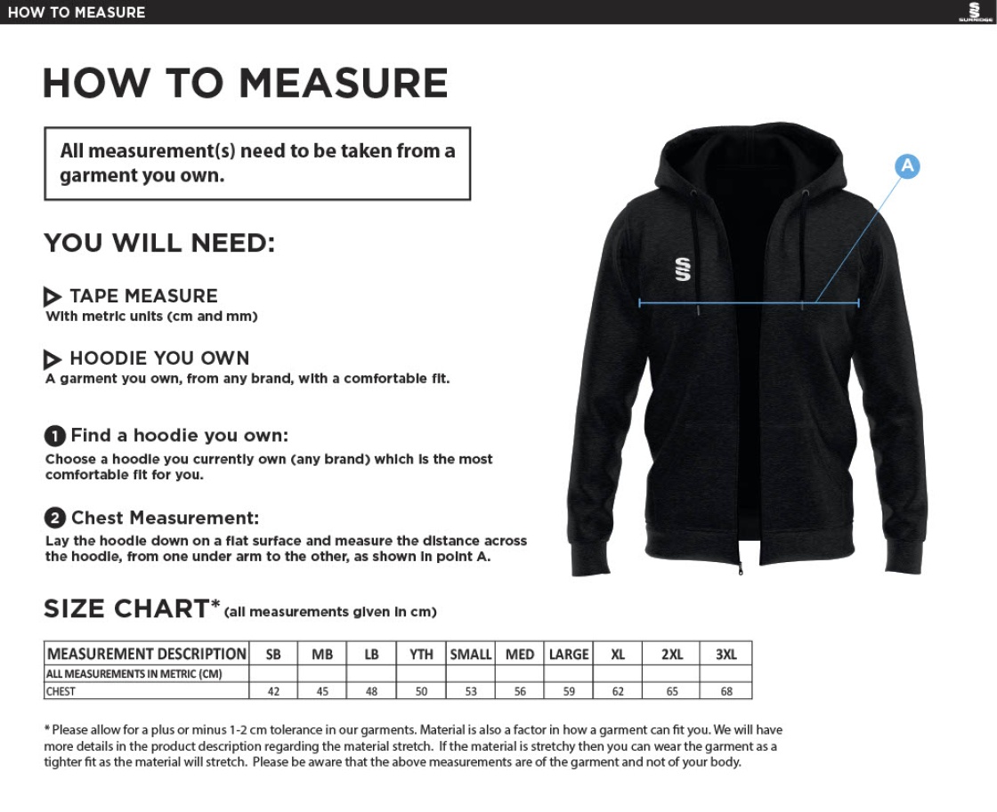 Tetherdown Trundlers CC - Dual Full Zip Hoody - Size Guide